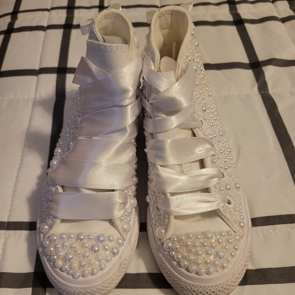 Custom Pearl and Rhinestone Converse size 12 youth